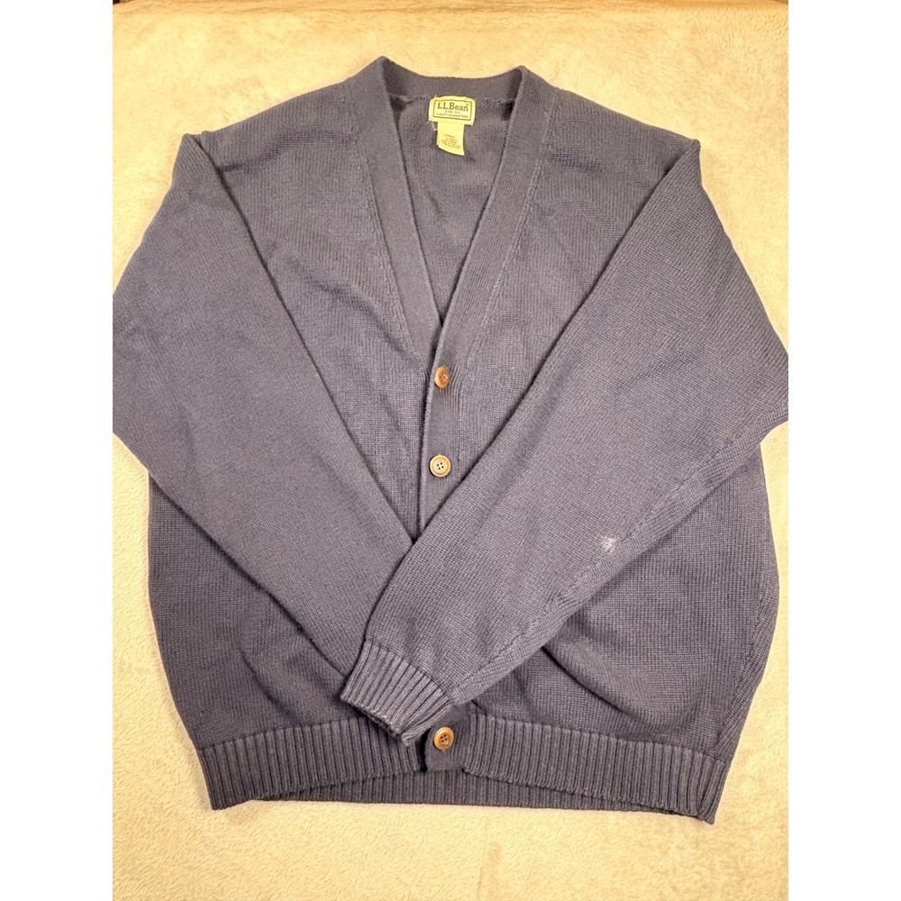 L.L. Bean Men's Large Navy Blue Button Fromt Cardigan Sweater